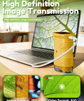 Handheld 200x-1000x Portable Microscope With 4K Screen showing leaf on laptop in educational setting
