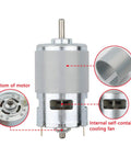 12V 10000 RPM Mini Gear Motor with all metal gears, 45mm diameter, showing internal cooling fan and bottom structure for robotics use.
