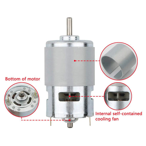 12V 10000 RPM Mini Gear Motor with all metal gears, 45mm diameter, showing internal cooling fan and bottom structure for robotics use.