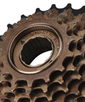 Close-up of heavy-duty steel 7 Speed Freewheel And 21 Speed Cassette Gear Set For Mountain Cross And Road Bikes, rust resistant design.