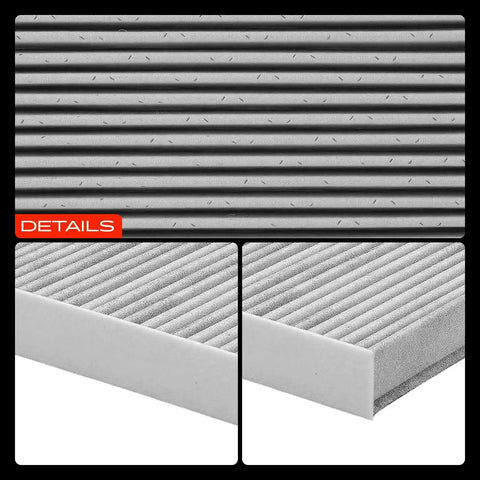 Close-up view of cabin air filter with activated carbon for Infiniti Nissan and Mitsubishi cars, showing detailed texture.