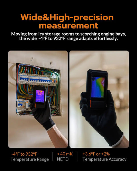 Dual-Lens WiFi Heat Cam With AI Upscale To 640x480 UIRA-IR 2MP Visual Sensor Five Modes Visual Thermal Fusion PIP Blending 25 Hz Frame Rate For Smooth Footage And Hidden Detail Detection, handheld in electrical panel