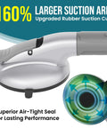 Rock Solid Shower Grab Bars With Grippy Suction Handles No Drill Bathroom Safety Rails Hold Up To 330 Lbs Upgraded Senior Assist Silver Two Pack Easy Install - close-up of larger suction area and rubber suction cups.