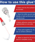 Instructions for Two In One Shoe Glue With Brush And Nozzle For Sole And Heel Repair, showing nozzle application steps