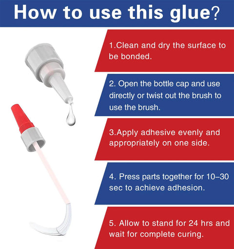 Instructions for Two In One Shoe Glue With Brush And Nozzle For Sole And Heel Repair, showing nozzle application steps