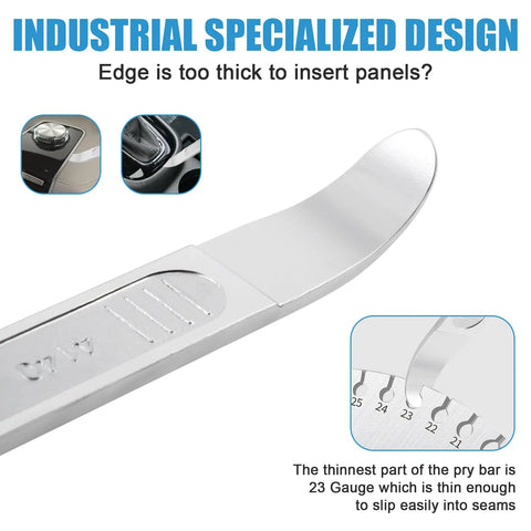 Heavy Duty Pry Bar Trim Removal Tool Set For Auto Interiors And Exterior Panels, chrome plated, 4140 steel detail