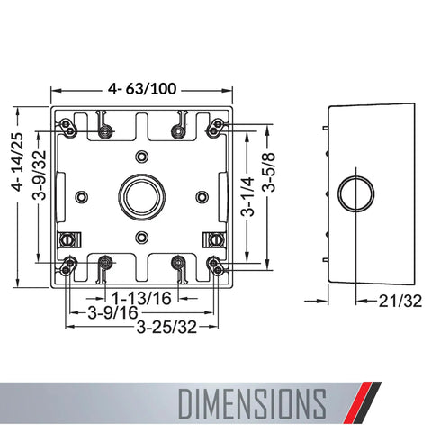 Diagram of Two Gang White Weatherproof Junction Box Four Point Five By Four Point Five Inch Two Inch Deep With Three Half Inch Threaded Holes