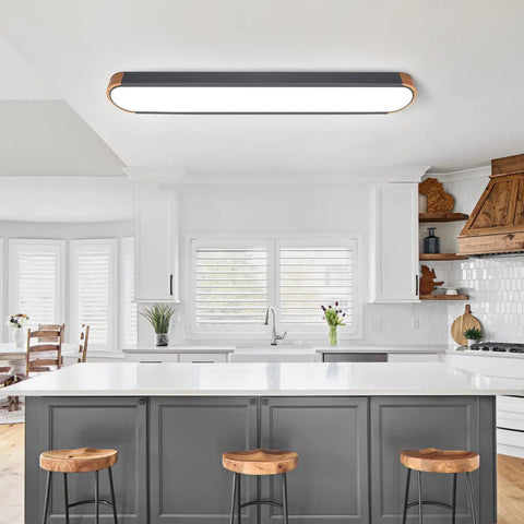 Dimmable LED Ceiling Light With Remote Control 37.4 Inch Flush Mount Low Profile Modern Wood Grey Finish 36W 3000K to 6000K Color Temperature Ideal For Living Room Bedroom Hallway And Office Lighting installed in kitchen.
