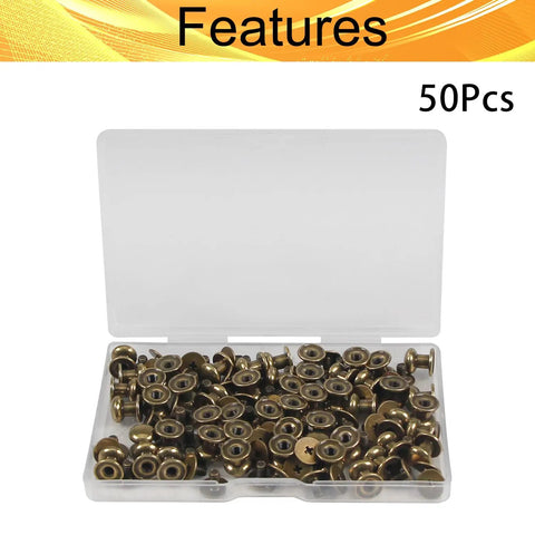 50 Sets Of 8mm Ball Head Stud Screws And Mushroom Nut Chicago Screw Set For Leather Craft Upholstery Jewelry Making And DIY Projects Two Piece Stud And Nut Fasteners For Secure Easy Assembly, 50pcs in storage case
