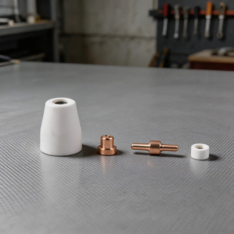 32 Piece Plasma Cutter Consumable Kit For PT-31 LGK40 Plasma Cutters High Grade Copper Tips And Nozzles Ready To Install For Clean Cuts, featuring copper tips and nozzles.