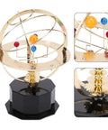 Gold Tone Solar System Model Decoration With Iron And Plastic Grand Orrery Educational Toy showing planets on a black base