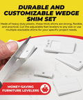 Qualihome plastic leveling shims, white wedges for furniture, multiple pieces shown