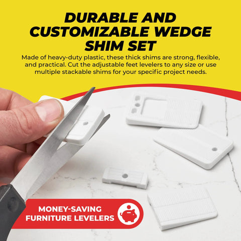 Qualihome plastic leveling shims, white wedges for furniture, multiple pieces shown