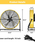 20 Inch Industrial Drum Fan Pushing 4650 Cubic Feet High Velocity Air Through Four Speed Settings Built Like A Tank For Portable Warehouse And Garage Cooling with dimensions 23.6" x 24.4" x 9.5".