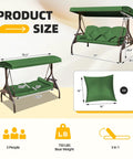 3 Seat Patio Swing With Canopy Convertible Outdoor Swing Bed With Thick Cushions And Pillows Cup Holders 135 Degree Adjustable