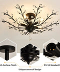 Vintage Crystal Chandelier Five Light Semi Flush Mount Ceiling Light In Black with E12 Socket, glossy finish details