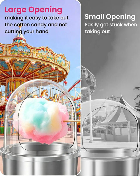 15 Inch Cotton Candy Machine Cover With Transparent Acrylic Dome For 15 Inch Bowls displaying large opening feature at a carnival