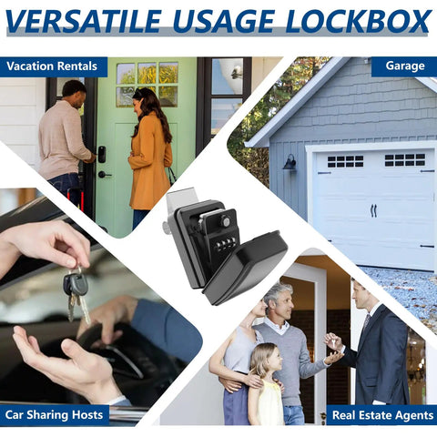 Lock It Down Tight With This Solid Window Mount Security Box Designed With A Slick Four Digit Combo Dial, shown in usage scenarios.