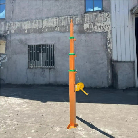 Rock Solid 6M Square Steel Hand Crank Telescopic Antenna Mast Satellite Stick for Emergency Radio Deployments, bright orange color.