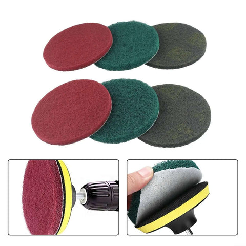 5 Inch Nylon Scouring Pads Set For Drill Powered Buffers And Polishers, 6 Pack Industrial Scrubbing Discs In Green Red Grey