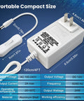 Beefy 24W 12V DC Power Supply With On Off Switch For LED Strip Lights, 5.5x2.1mm DC Female Connector visible, compact size.