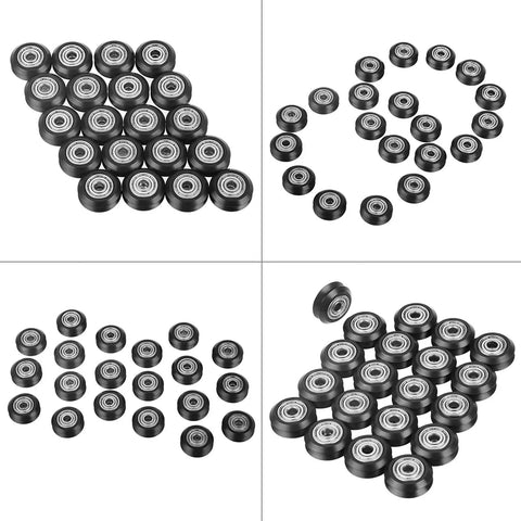 Grooved Wheel Bearings 20 Pack For 3D Printers And CNC Machines 5mm Bore Pulley Kit arranged in rows and circles
