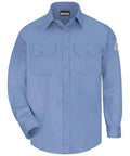 Tough As Nails Flame Resistant Work Shirt In Light Blue With Soft Cotton Nylon Mix, button-up design with chest pockets.