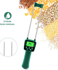 Portable Grain Moisture Meter With LCD Display And Dual Steel Probes, High Precision Hay Moisture Tester For Rice Wheat Corn And 14 Other Crops, Voice Broadcast Alerts, User Friendly And Ergonomic Anti Slip Handle, green handheld meter