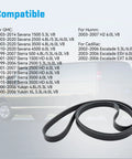 Top Tier EPDM Serpentine Drive Belt Compatible With Chevy Silverado, Suburban, Tahoe, GMC Sierra, Yukon, Savana And Cadillac Escalade 4.8L 5.3L 6.0L V8 on display.