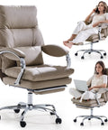 Reclining Office Chair With Footrest, Ergonomic High Back PU Leather Swivel Desk Chair With Wheels, Lumbar Support in use