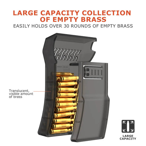 Heat Resistant Brass Rifle Catcher With Quick Release, One-Second Mount to Magazine Well, translucent full magazine view