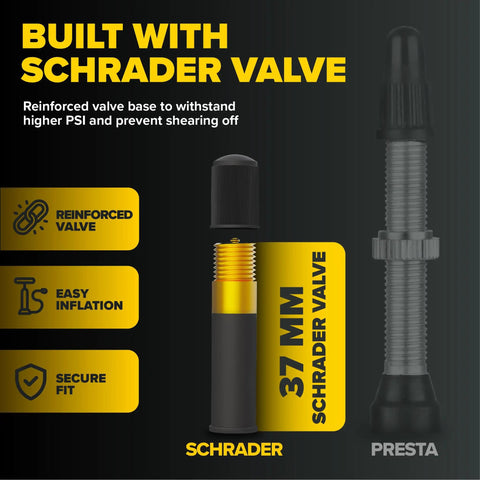 Inner Tube For 700x35 To 700x43c And 28 Inch Wheels With 37mm Schrader Valve Butyl Rubber For Road And Gravel Bikes 2 Pack Includes Tire Levers For Quick On The Go Install, showing 37mm Schrader valve details and features.