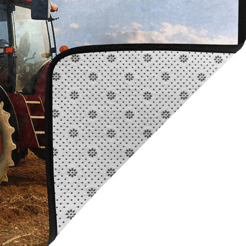 Close-up of Fantasy Farm Tractor Non Slip Doormat 60x39 Inches Low Profile Area Rug, showing corner with non-slip backing.
