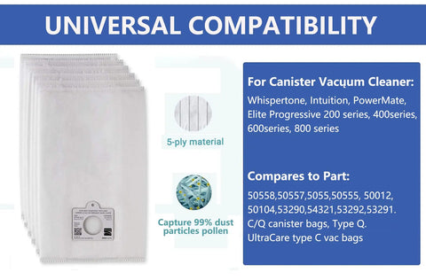 HEPA Canister Vacuum Bags Type Q And Type C 6 Pack White Compatible With Elite 20 53292 shown with 5-ply material detail