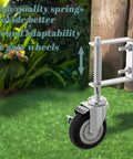 Heavy Duty 4 Inch Gate Caster With Brake For Wooden Gates, 250 Lb Capacity, Spring Loaded Solid Rubber Wheel installed on wooden gate