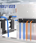 Easy Snap Push To Connect Pneumatic Fittings 1/2 Inch Tube OD To 1/2 Inch NPT Thread in use on machinery with blue and orange hoses