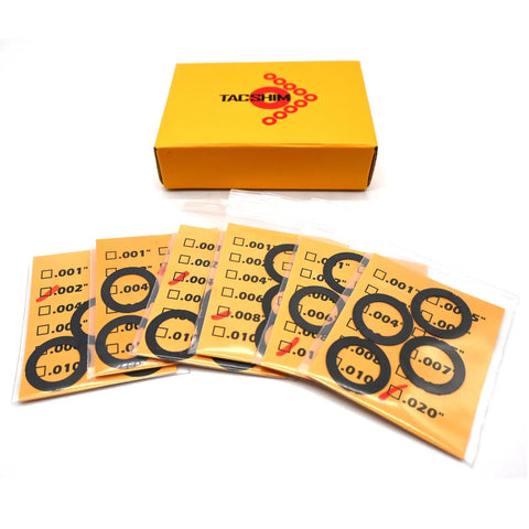 Black Coated 1/2-28 Barrel Shim Kit for .223 and 5.56 Caliber, 20 Pack with stainless steel shims and thickness labels