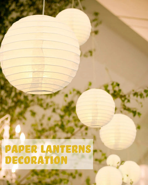 80 Piece White Paper Lanterns Set For Ceiling Hanging Decor Five Sizes From 4 Inch To 12 Inch Perfect For Weddings Baby Showers Birthdays Easter Spring Parties And More Budget Friendly And Easy To Assemble displayed hanging indoors