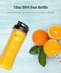 18 Oz BPA Free Replacement Sports Bottle Cup With Travel Lid For 300W Personal Blender Fits LARB1801 LARB1802 next to oranges