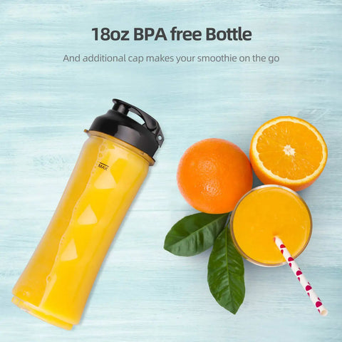 18 Oz BPA Free Replacement Sports Bottle Cup With Travel Lid For 300W Personal Blender Fits LARB1801 LARB1802 next to oranges