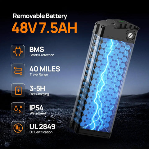 Removable battery for Folding Electric Bike For Adults And Teens Portable 14 Inch Commuter Ebike with 500W Peak Motor, 48V