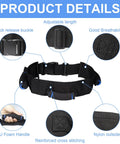 Gait Belt With Quick Release Buckle For Safe Elderly Transfers And No Fuss Mobility showing features and materials.