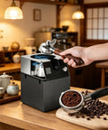 Smooth Operator Automatic Espresso Portafilter Cleaner And Quiet Knock Box Replacement For 58mm Machines in a kitchen setting.