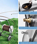 Heavy Duty Metal Hose Reel Cart, Built Like A Tank Outdoor Garden Drum with built-in connector and copper pacifier.
