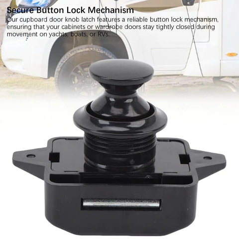 Cabinet Door Push Button Latch Kit With Zinc Alloy Lock For RV And Motorhome Durable Black Cupboard Latch, product close-up