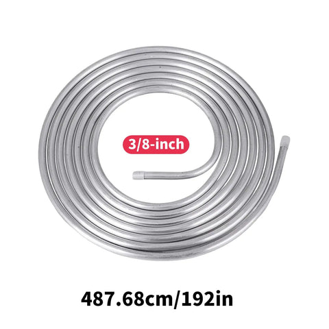 Coiled three eighths inch sixteen foot aluminum brake line tubing for auto and motorcycle hydraulic braking systems, labeled 3/8-inch