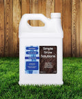 Liquid Sea Kelp And Humic Acid Blend For Grass And Plants That Boosts Your Lawn Game 1 gallon bottle on grass, wooden background