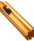 Pro Grade Wet Concrete Core Drill Bit, 4 Inch Diamond Hole Saw For Drilling Concrete And Masonry, 16 Inch Depth shown in gold color