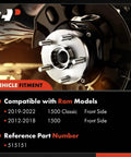 Two Front Wheel Bearing And Hub Assembly With ABS For Ram 1500 2012 2018 And 1500 Classic 2019 2022 shown installed