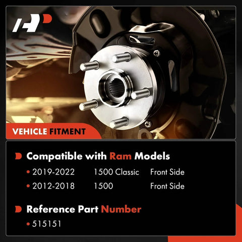 Two Front Wheel Bearing And Hub Assembly With ABS For Ram 1500 2012 2018 And 1500 Classic 2019 2022 shown installed
